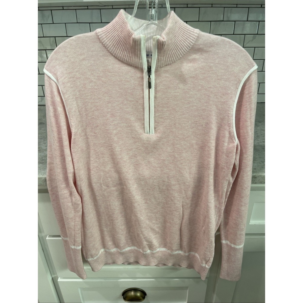 Blue Quarter Zip Sweater Womens Medium Pink Knit Pullover Pima Cotton Made Peru
